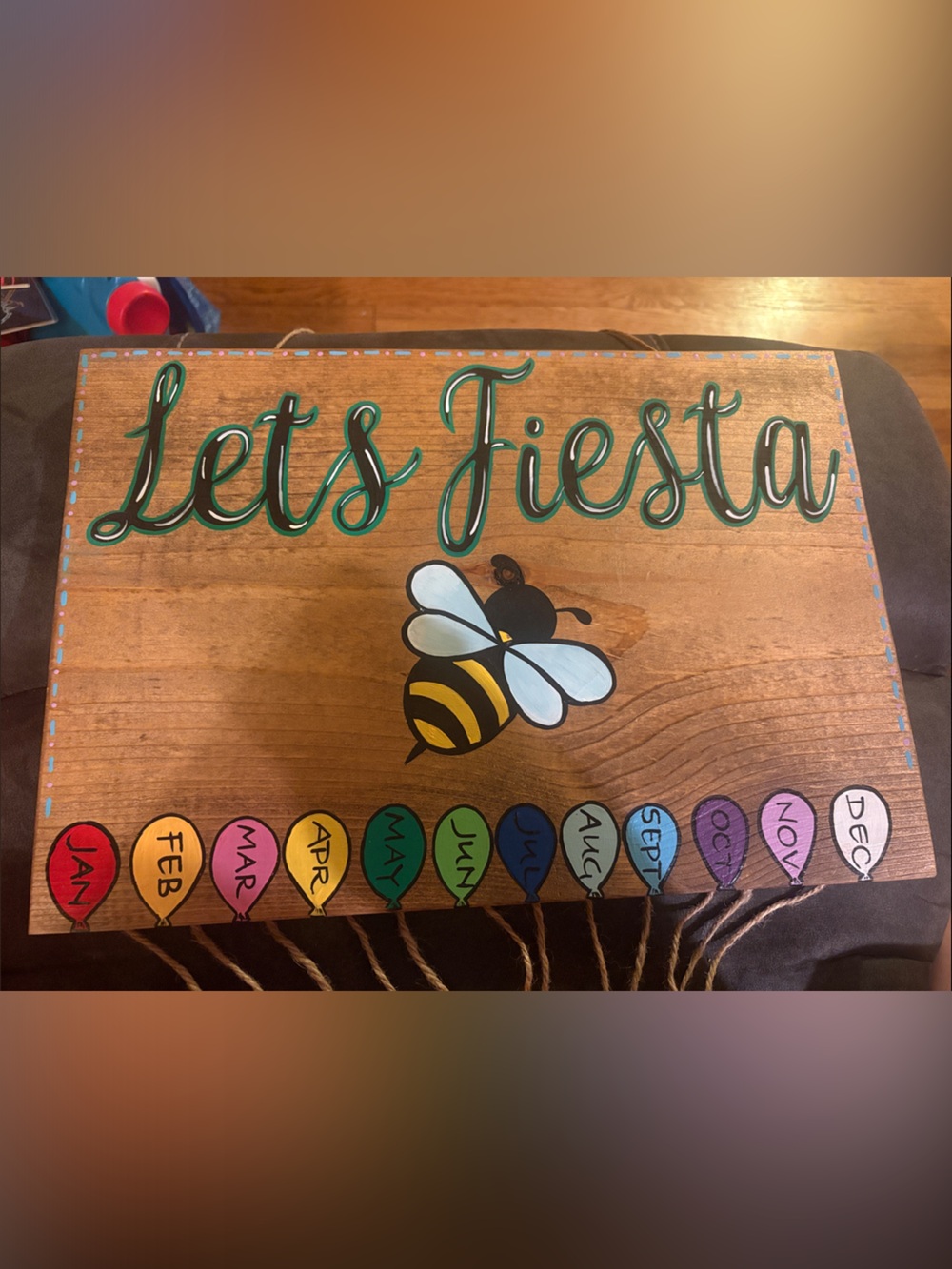 Lets Fiesta Bee Wooden Wall Birthday Sign - Multicolor